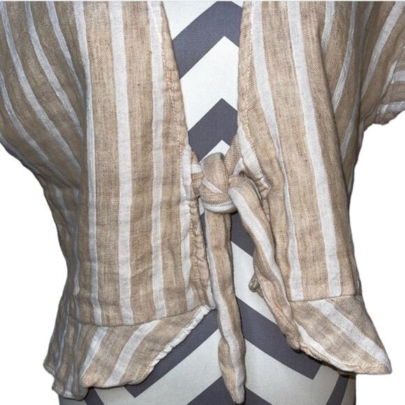 Revolve Tularosa Winnie Blouse Natural Stripe Shirt Linen Crop Top Large - Picture 3 of 7